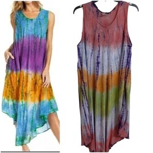 Advance Apparels Ombre Tie-Dye 100% Cotton Sleeveless Dress Sz Free Style